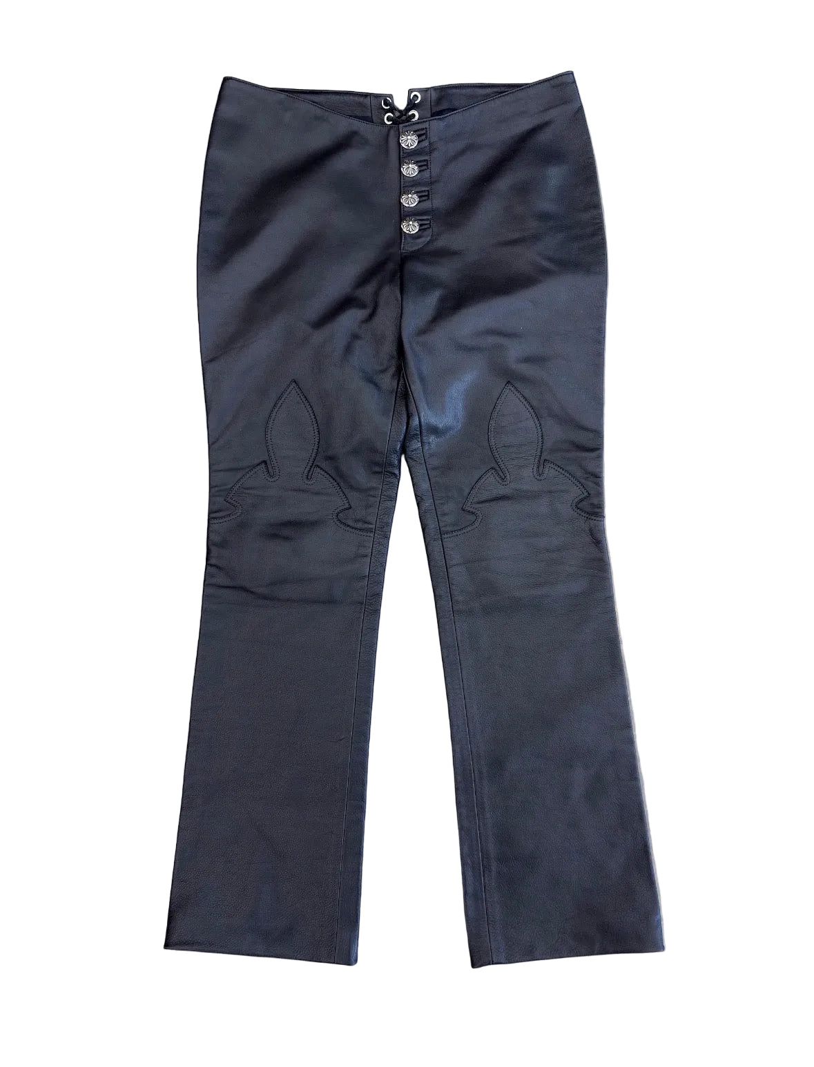 CHROME HEARTS 1/1 LEATHER FLEUR KNEE LACE UP PANTS