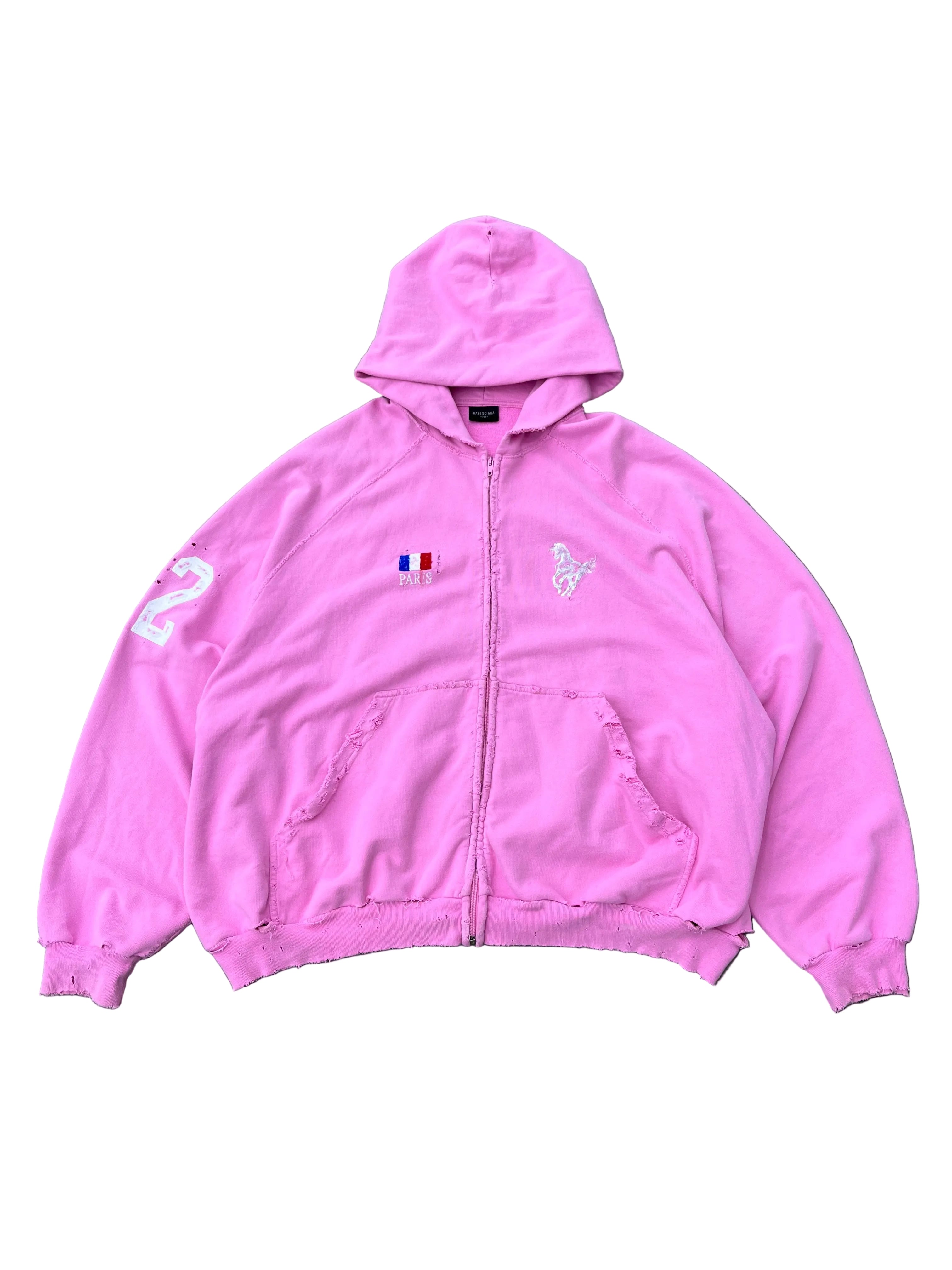 BALENCIAGA DISTRESSED PINK POLO ZIP UP