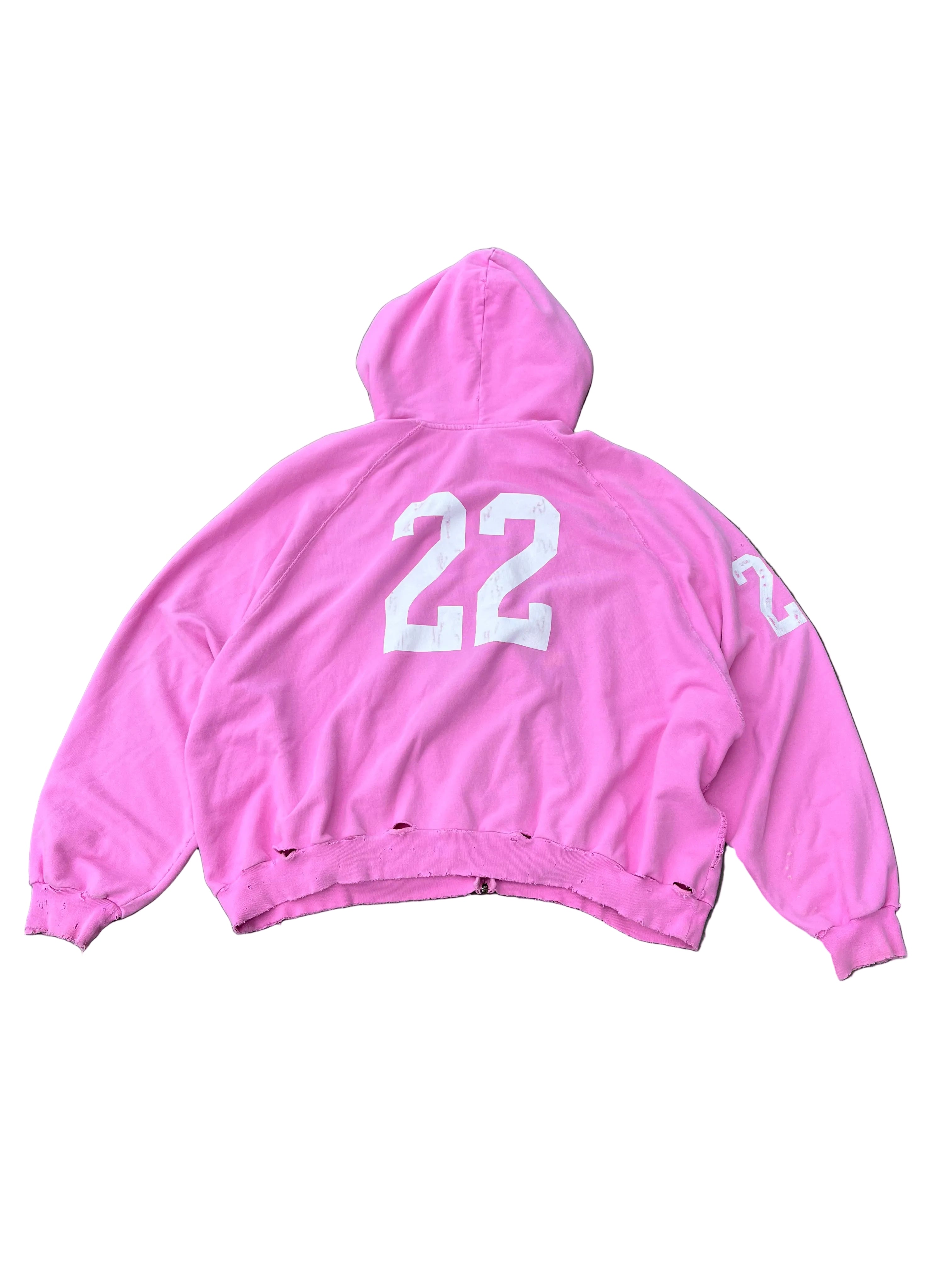 BALENCIAGA DISTRESSED PINK POLO ZIP UP