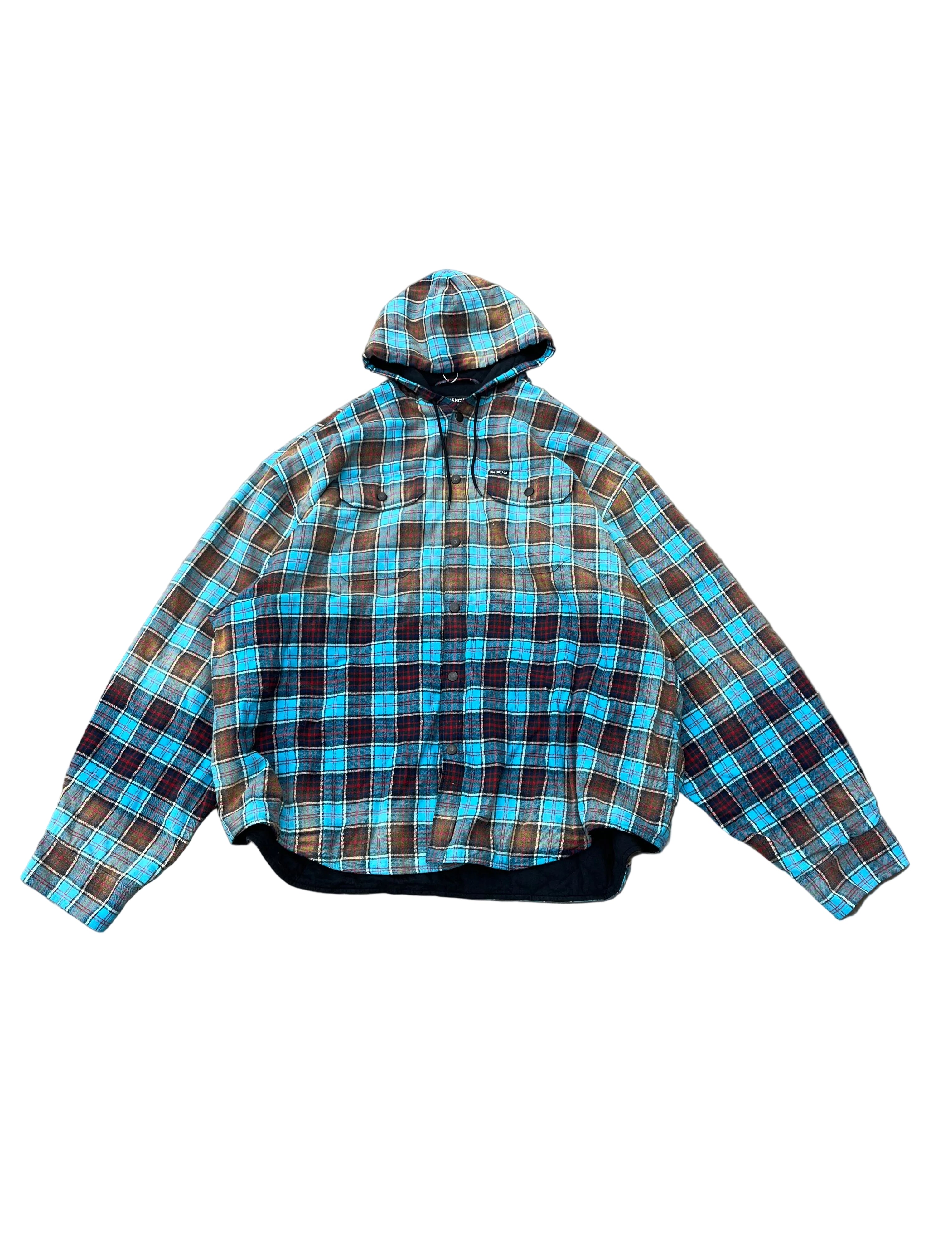 BALENCIAGA OVERSIZED HOODED BLEACHED FLANNEL